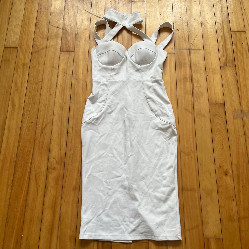 LADY VOXY White Bandage Halter Neck Midi Bodycon Dress Size S